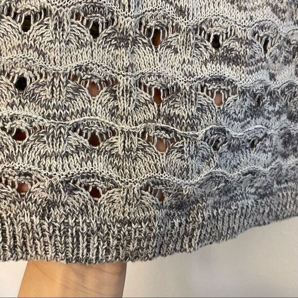 Maurices 3/4 Sleeve Sweater keyhole tie open back gray metallic open knit top M - Picture 9 of 11